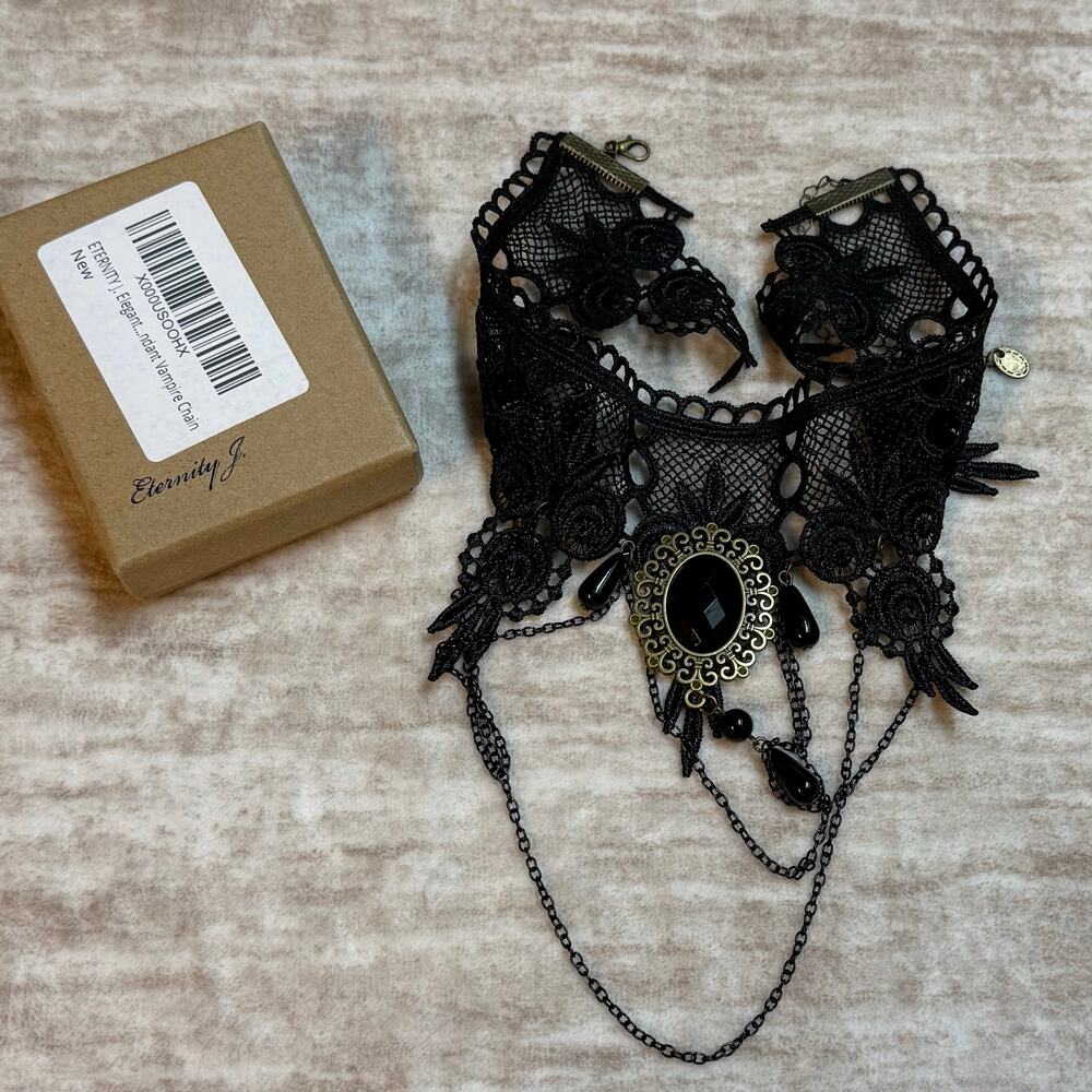 Eternity J Elegant Pendant Vampire Chain Necklace Black Bronze Choker Gothic New